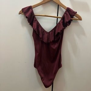 Wilfred Frilly Bodysuit Burgundy. Size S (small)